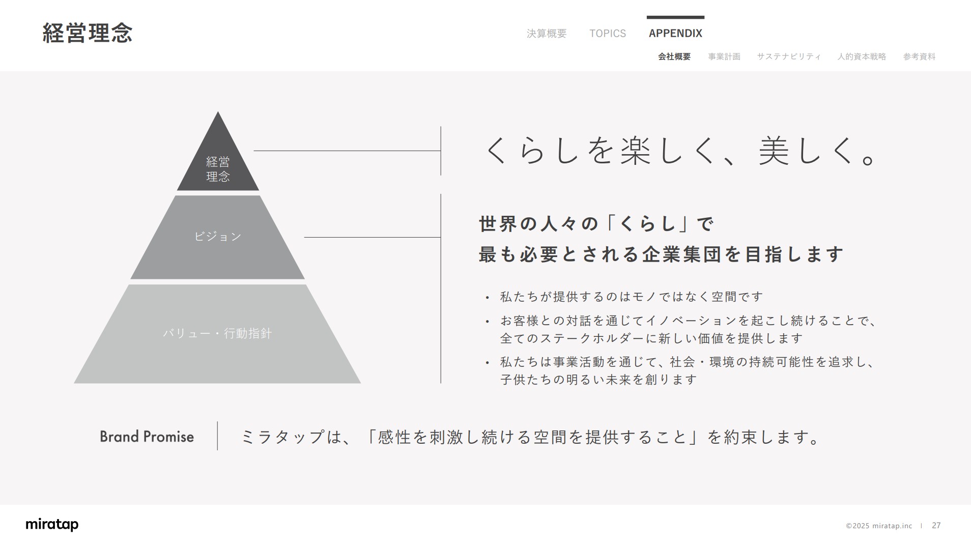 株式会社ミラタップのIR・決算:経営理念