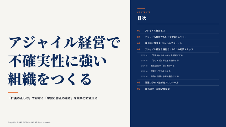 アーティエンス株式会社の資料目次イメージ